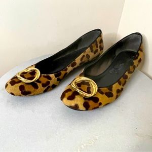 Stuart Weitzman Leopard Print Flats with Gold Buckle